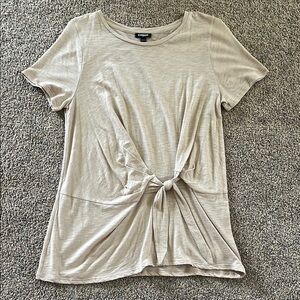 Express Tan Tie Front Short Sleeve Tee